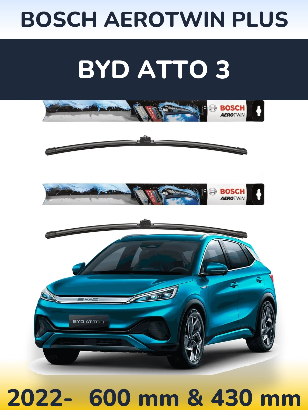 Комплект передніх щіток BOSCH AeroTwin Plus 600 & 430 мм для BYD Atto 3 2022-2026