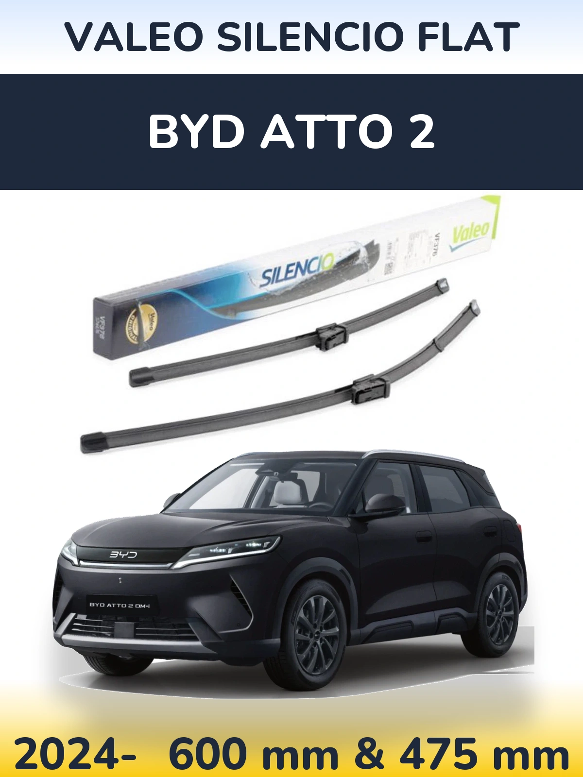 Комплект передних дворников Valeo Silencio Flat 600 & 475 мм для BYD Atto 2 2024-2026