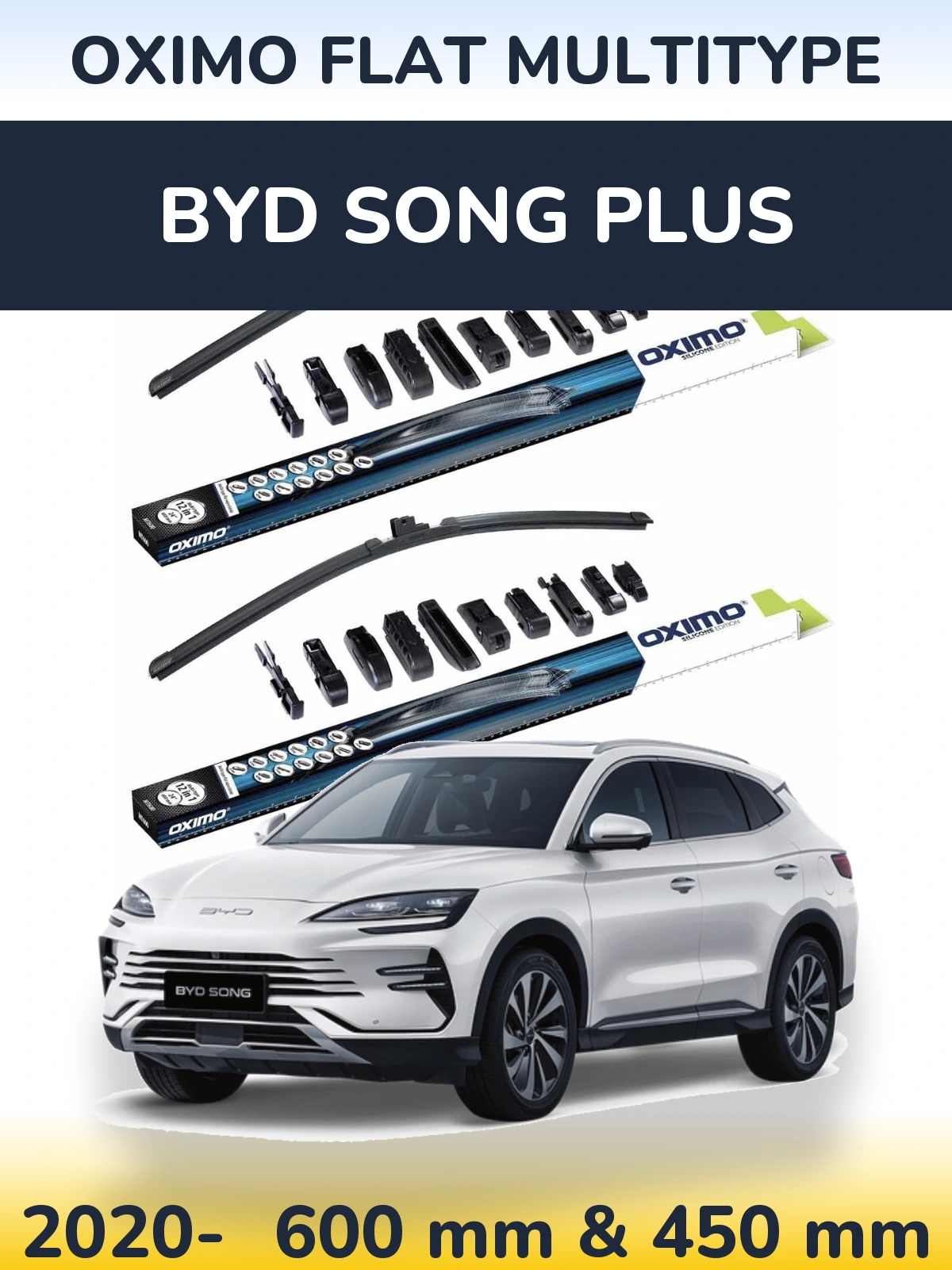 Front wiper blade set Oximo Flat MultiTypee 600 & 450 mm for BYD Song Plus 2020-2026