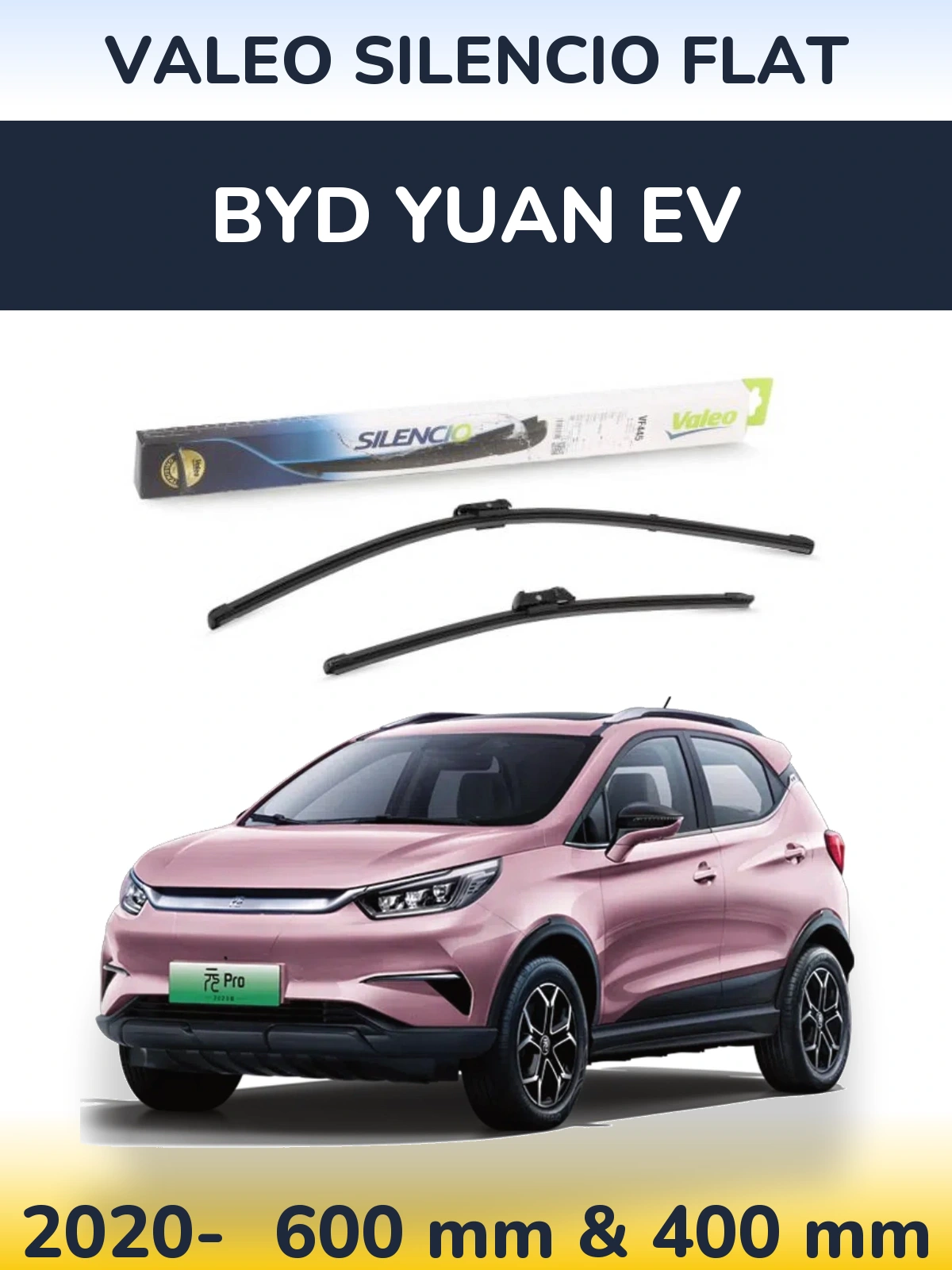 Front wiper blade set Valeo Silencio Flat 600 & 400 mm for BYD Yuan EV 2020-2026