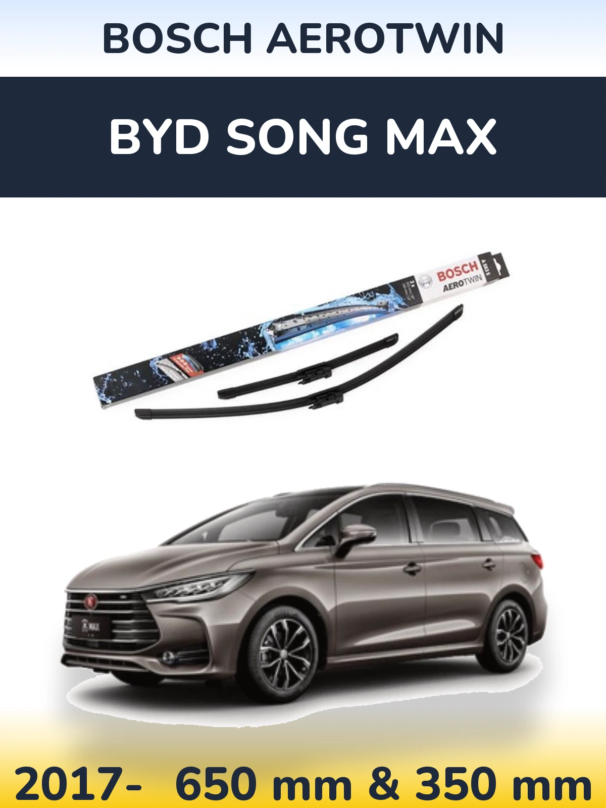 Front wiper blade set BOSCH AeroTwin 650 & 340 mm for BYD Song Max 2017-2026