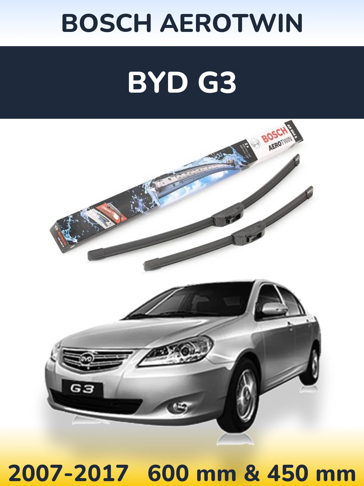 Front wiper blade set BOSCH AeroTwin 600 & 450 mm for BYD G3 2007-2017