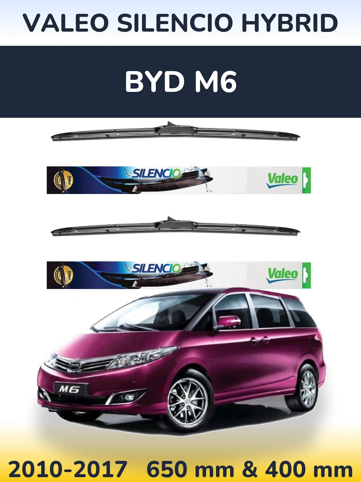 Комплект передних дворников Valeo Silencio Hybrid 650 & 400 мм для BYD M6 2010-2017