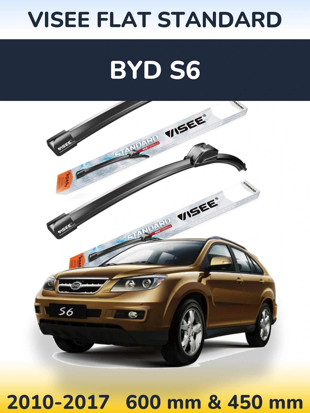 Комплект передніх щіток VISEE FLAT STANDARD 600 & 450 мм для BYD S6 2010-2017