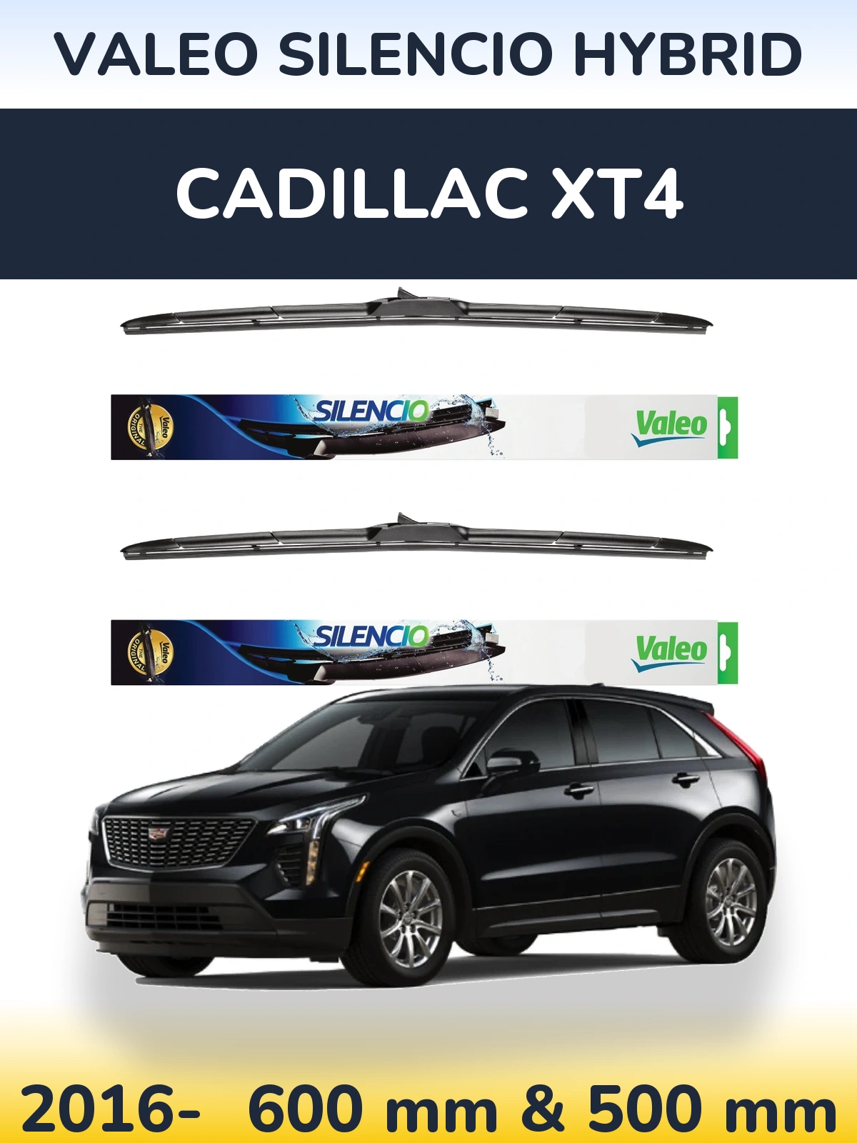 Front wiper blade set Valeo Silencio Hybrid 600 & 500 mm for Cadillac XT4 2016-2026