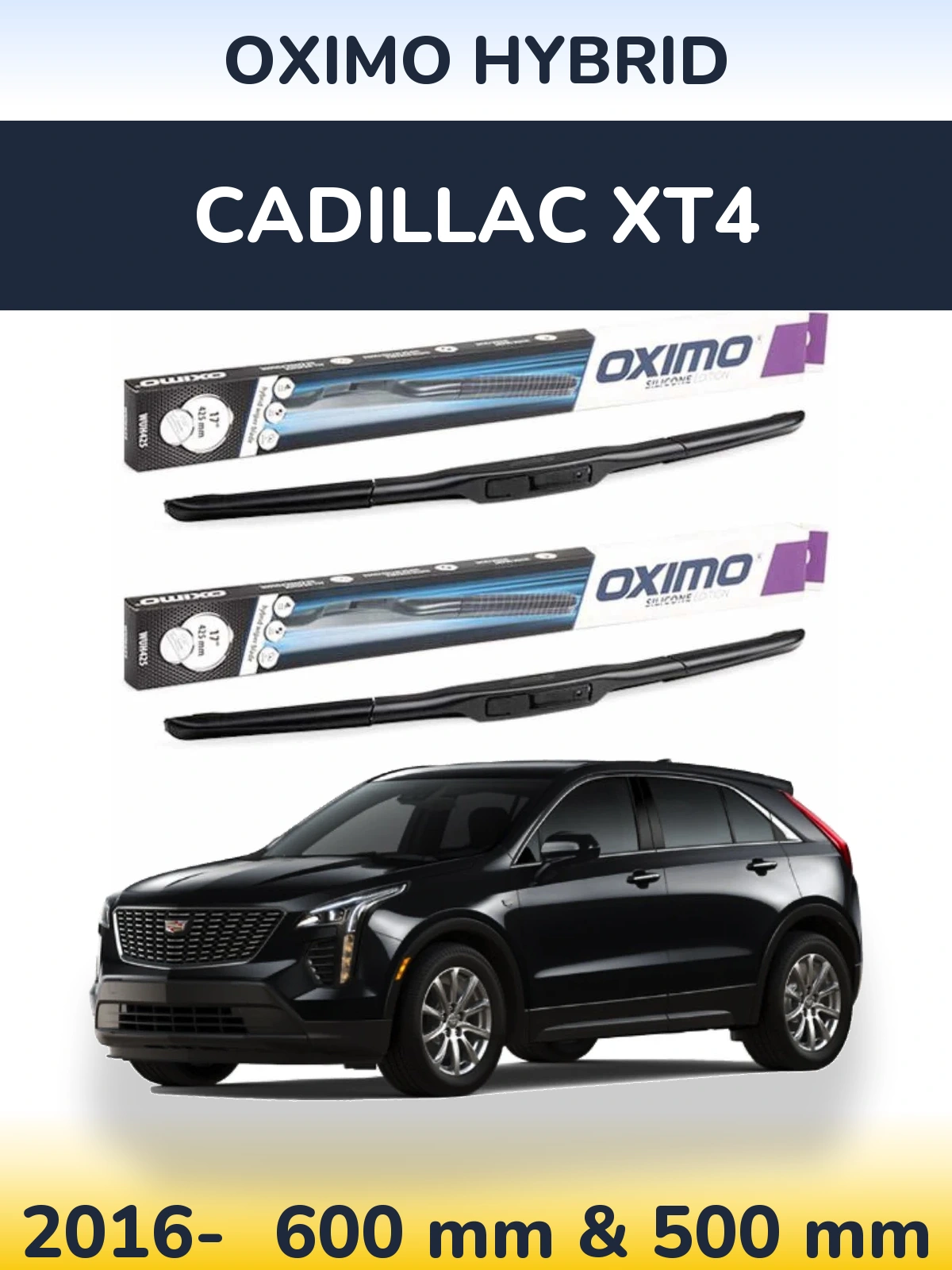 Комплект передних дворников Oximo Hybrid 600 & 500 мм для Cadillac XT4 2016-2026