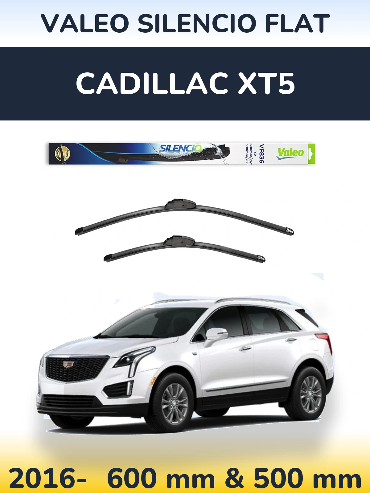 Комплект передних дворников Valeo Silencio Flat 600 & 500 мм для Cadillac XT5 2016-2026