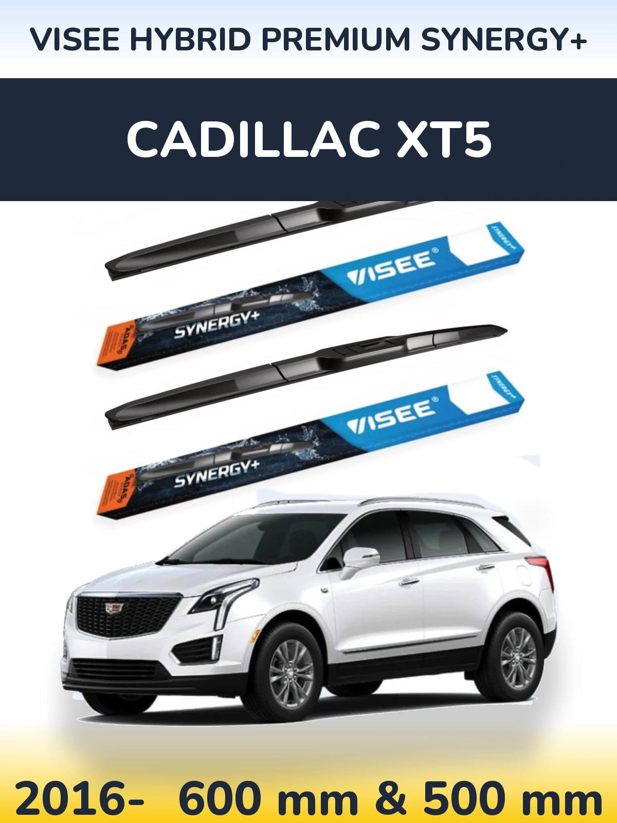 Комплект передніх щіток VISEE HYBRID PREMIUM SYNERGY+ 600 & 500 мм для Cadillac XT5 2016-2026