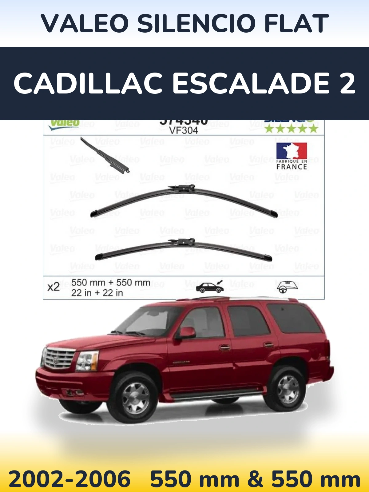 Комплект передних дворников Valeo Silencio Flat 550 & 550 мм для Cadillac Escalade 2 2002-2006