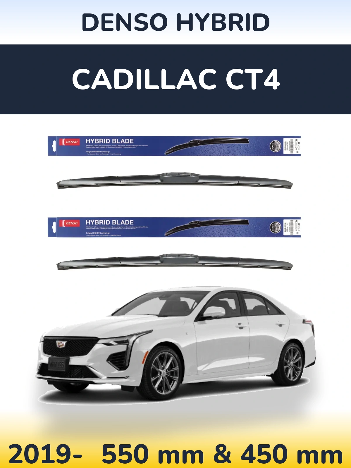 Front wiper blade set Denso Hybrid 550 & 450 mm for Cadillac CT4 2019-2026