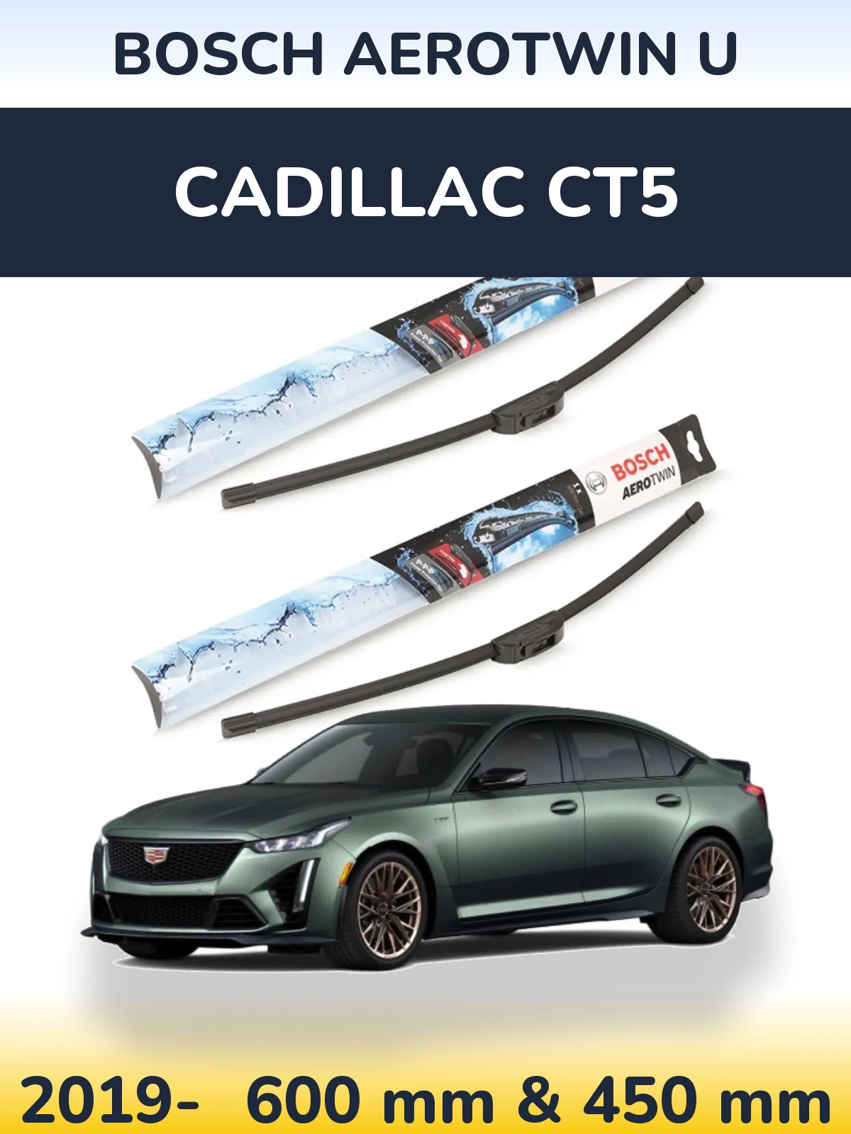 Комплект передних дворников BOSCH AeroTwin U 600 & 450 мм для Cadillac CT5 2019-2026