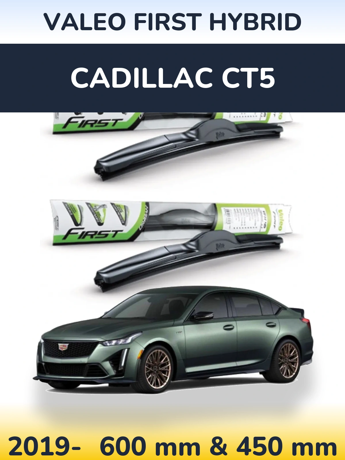 Комплект передних дворников Valeo First Hybrid 600 & 450 мм для Cadillac CT5 2019-2026