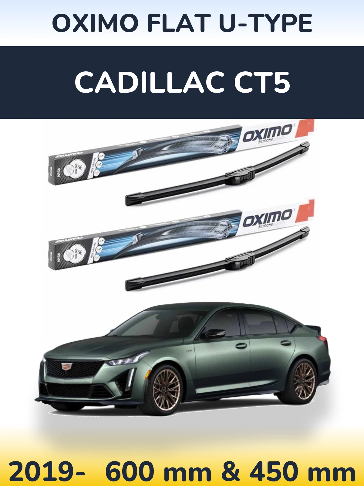 Комплект передних дворников Oximo Flat U-type 600 & 450 мм для Cadillac CT5 2019-2026