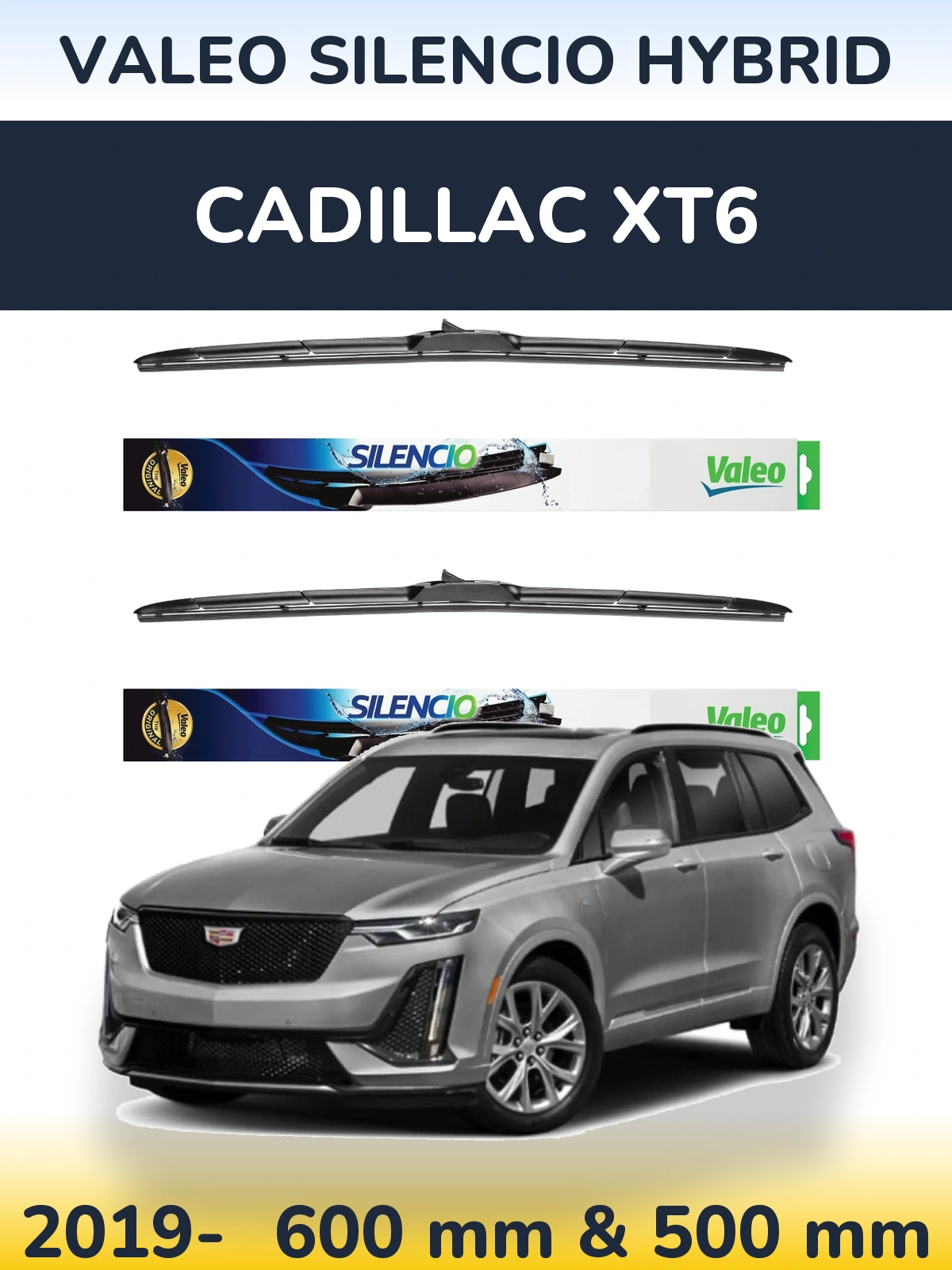 Комплект передних дворников Valeo Silencio Hybrid 600 & 500 мм для Cadillac XT6 2019-2026