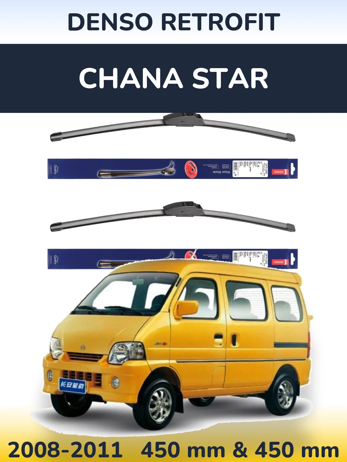 Front wiper blade set Denso Retrofit 450 & 450 mm for Chana Star 2008-2011