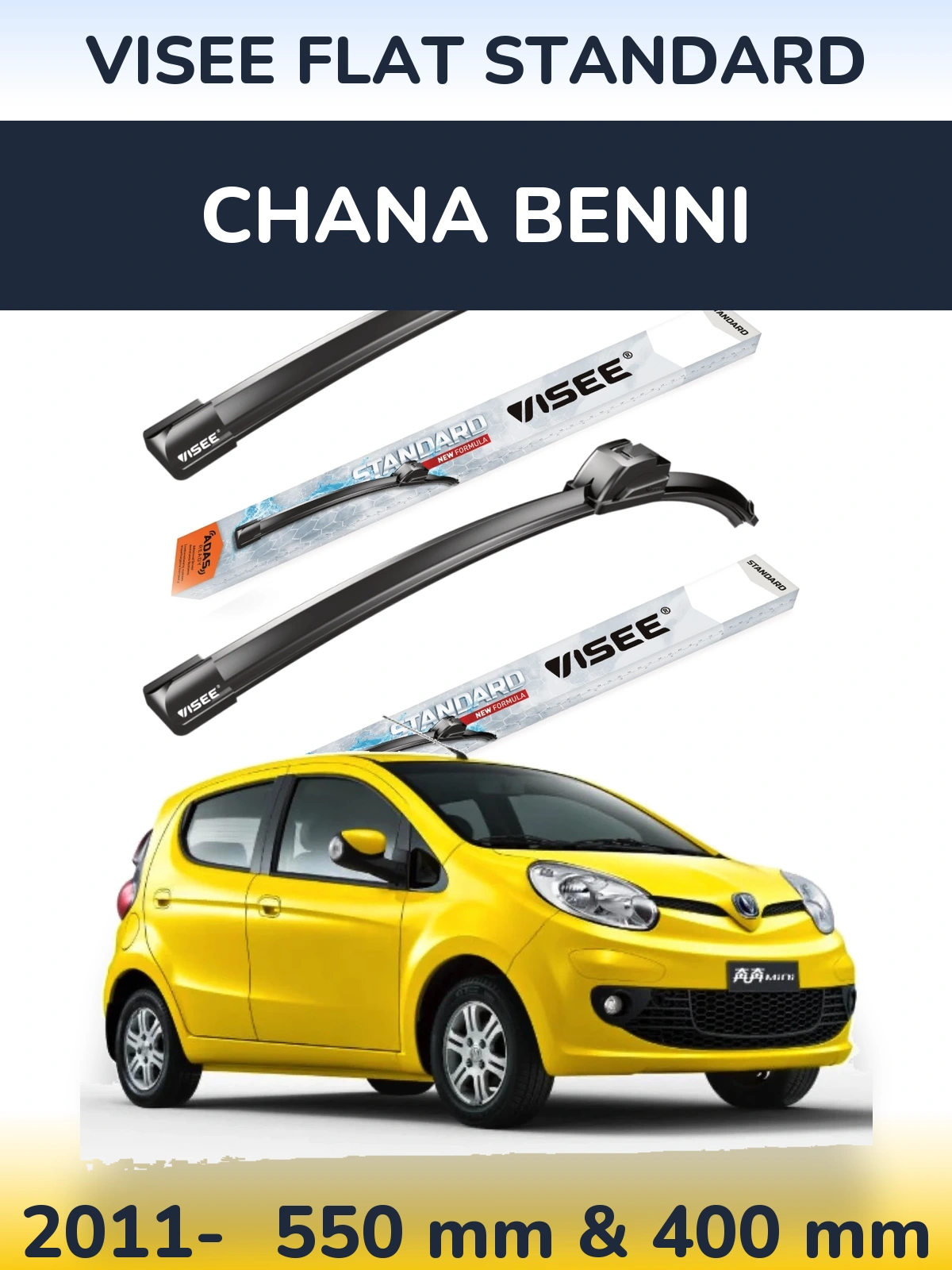 Front wiper blade set VISEE FLAT STANDARD 550 & 400 mm for Chana Benni 2011-2026
