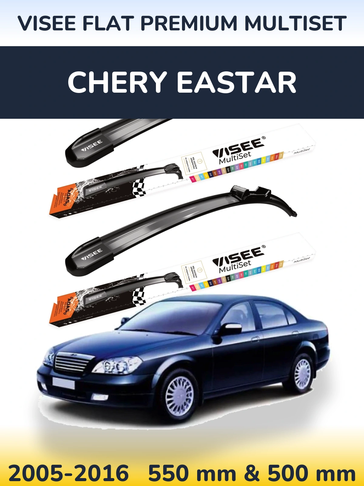 Front wiper blade set VISEE FLAT PREMIUM MultiSet 550 & 500 mm for Chery Eastar 2005-2016