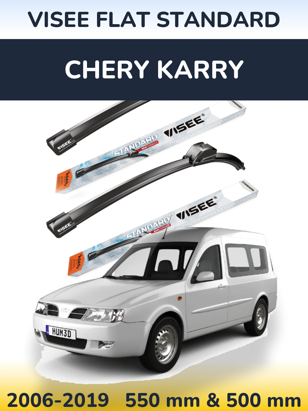 Front wiper blade set VISEE FLAT STANDARD 550 & 500 mm for Chery Karry 2006-2019