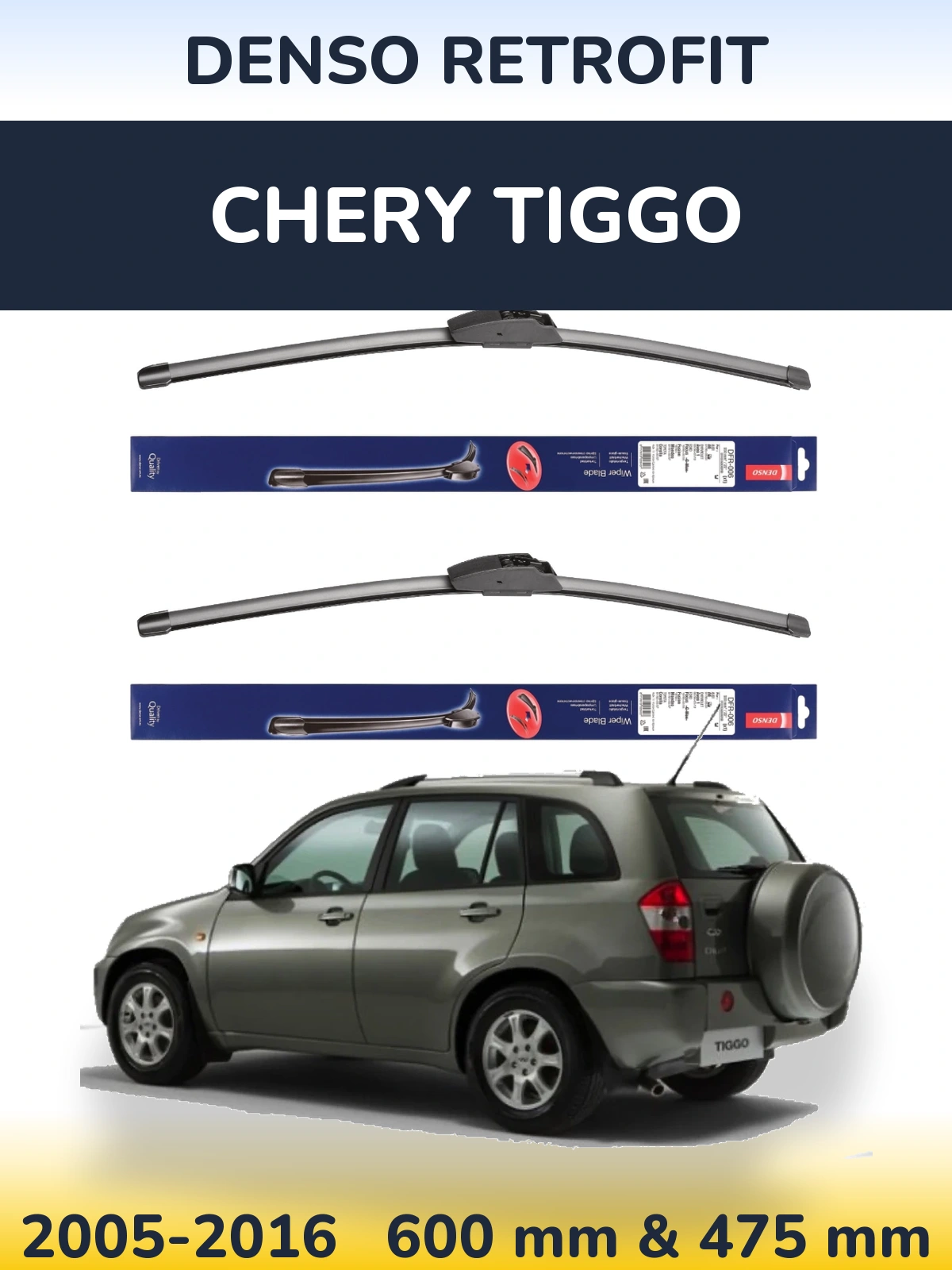 Комплект передних дворников Denso Retrofit 600 & 475 мм для Chery Tiggo 2005-2016