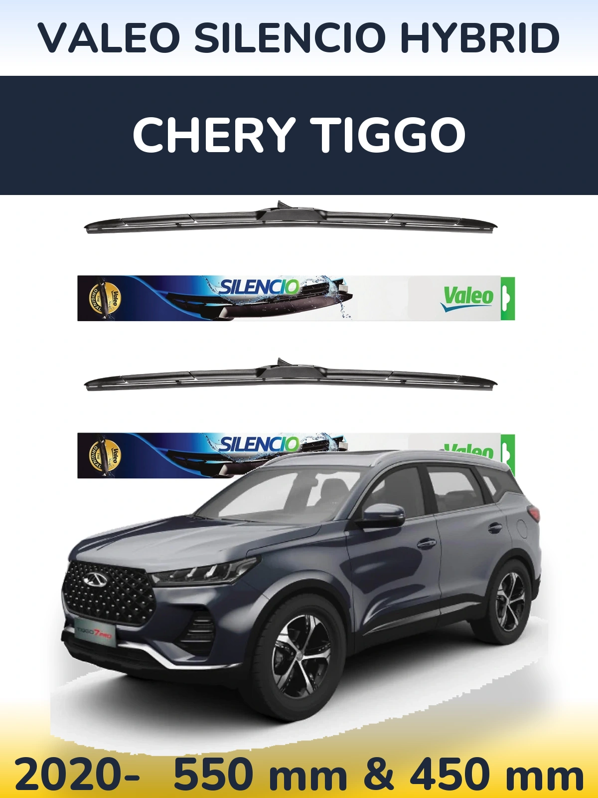 Front wiper blade set Valeo Silencio Hybrid 550 & 450 mm for Chery Tiggo 2020-2026