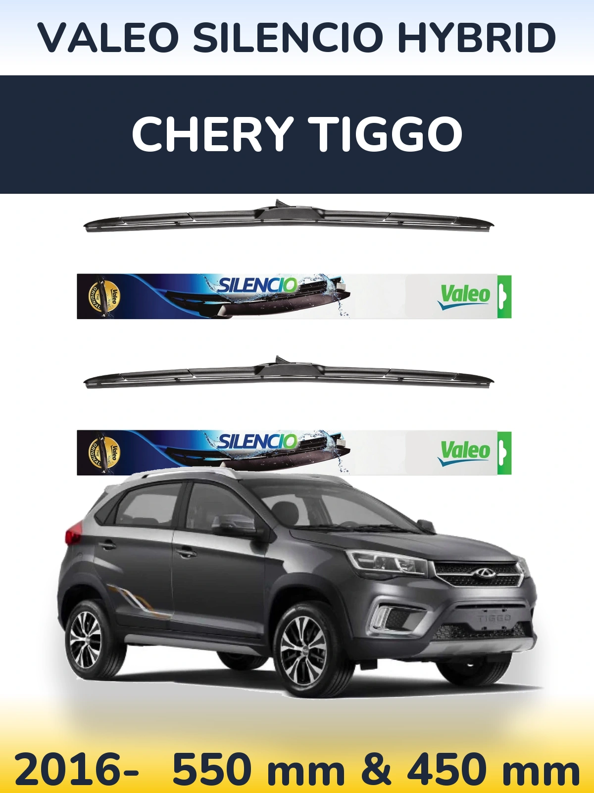 Front wiper blade set Valeo Silencio Hybrid 550 & 450 mm for Chery Tiggo 2016-2026
