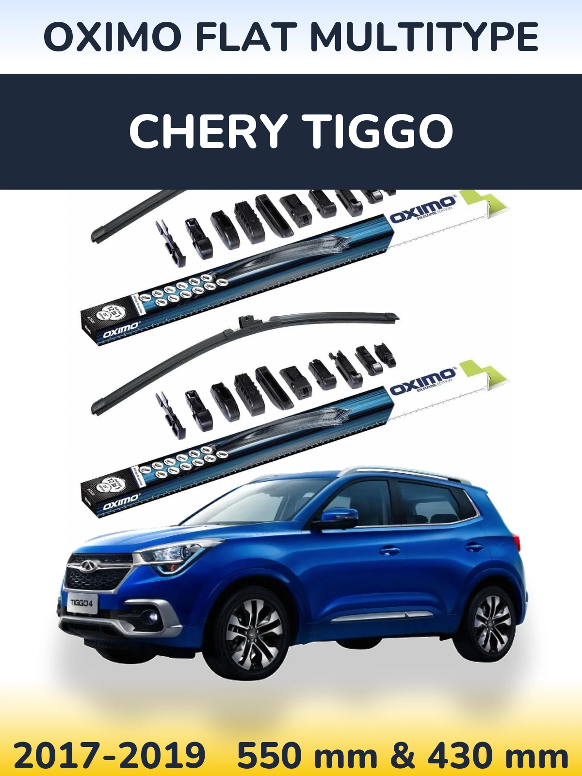 Front wiper blade set Oximo Flat MultiTypee 550 & 430 mm for Chery Tiggo 2017-2019