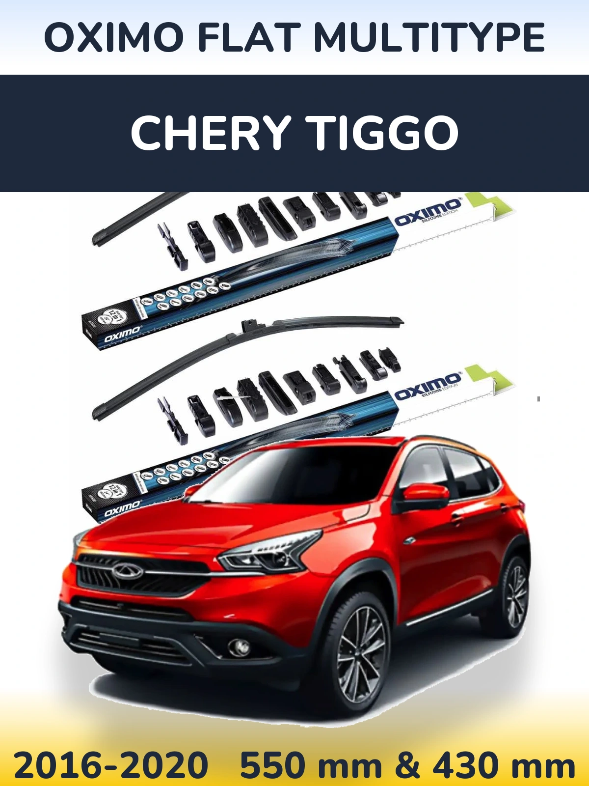 Front wiper blade set Oximo Flat MultiTypee 550 & 430 mm for Chery Tiggo 2016-2020