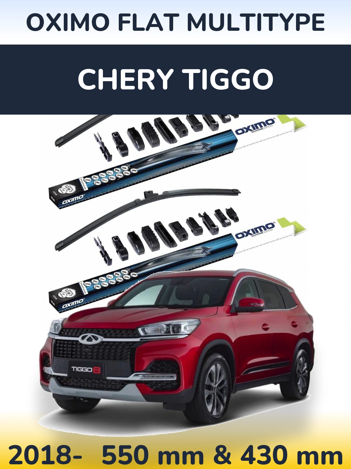 Front wiper blade set Oximo Flat MultiTypee 550 & 430 mm for Chery Tiggo 2018-2026