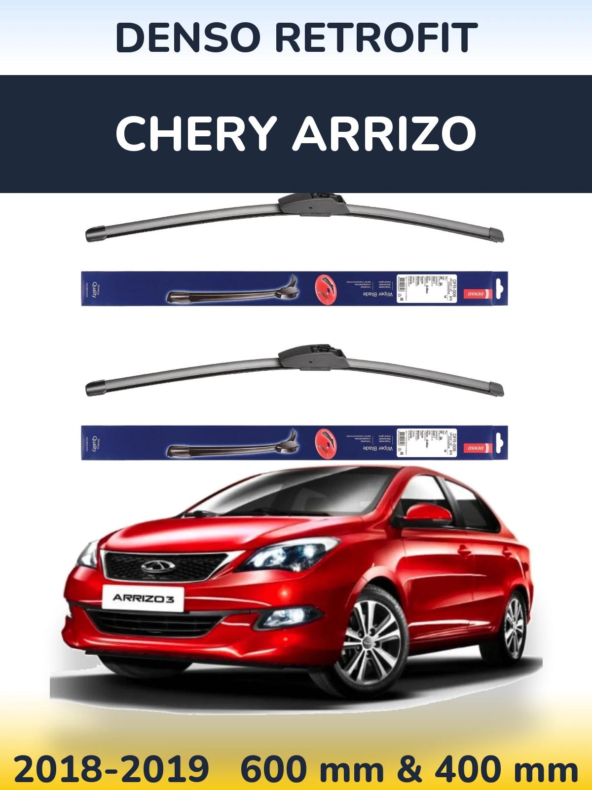 Front wiper blade set Denso Retrofit 600 & 400 mm for Chery Arrizo 2018-2019