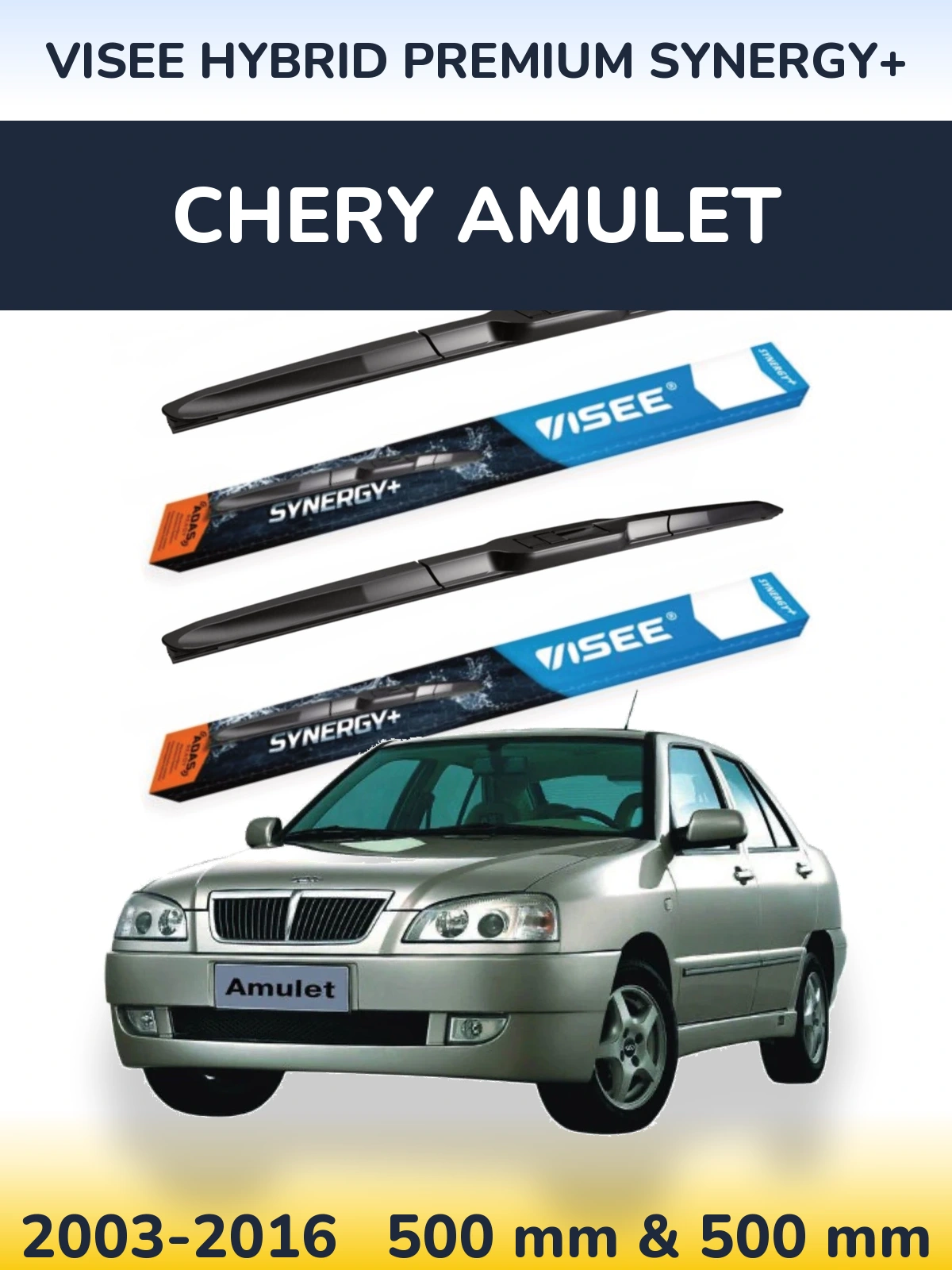 Front wiper blade set VISEE HYBRID PREMIUM SYNERGY+ 500 & 500 mm for Chery Amulet 2003-2016