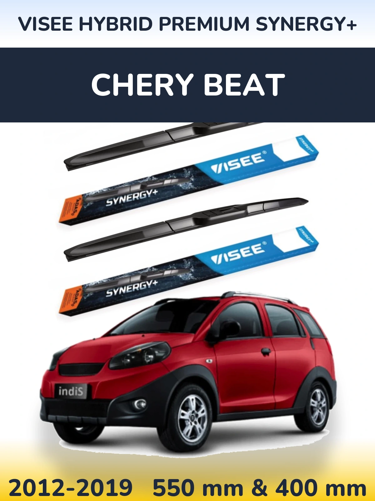 Front wiper blade set VISEE HYBRID PREMIUM SYNERGY+ 550 & 400 mm for Chery Beat 2012-2019