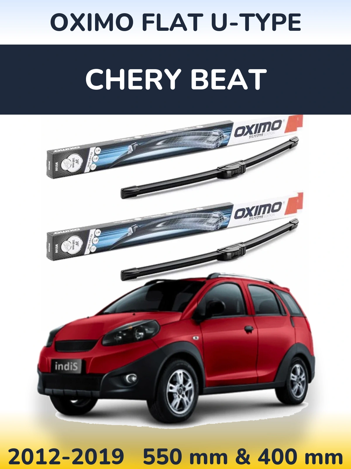 Front wiper blade set Oximo Flat U-type 550 & 400 mm for Chery Beat 2012-2019