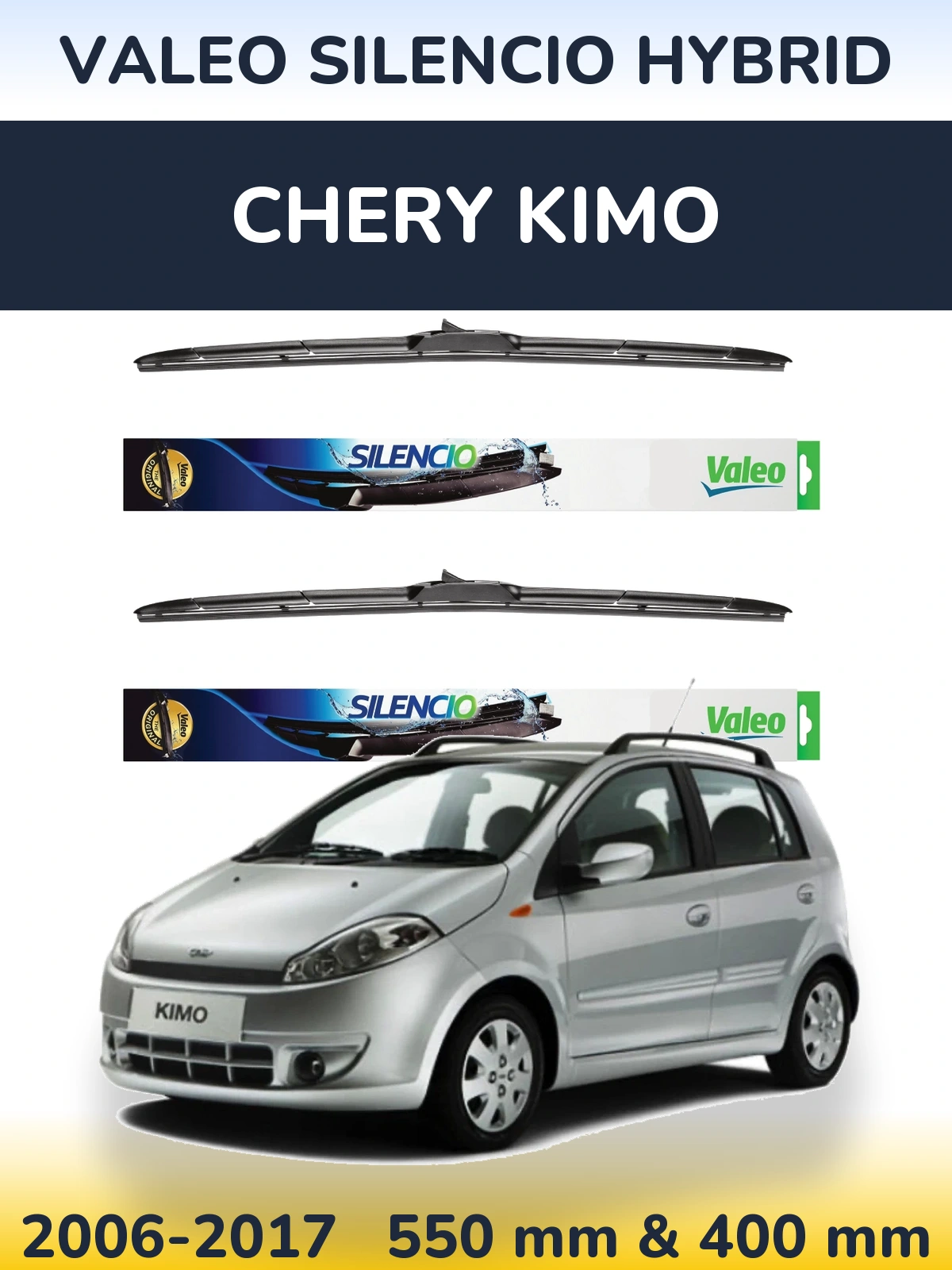 Front wiper blade set Valeo Silencio Hybrid 550 & 400 mm for Chery Kimo 2006-2017