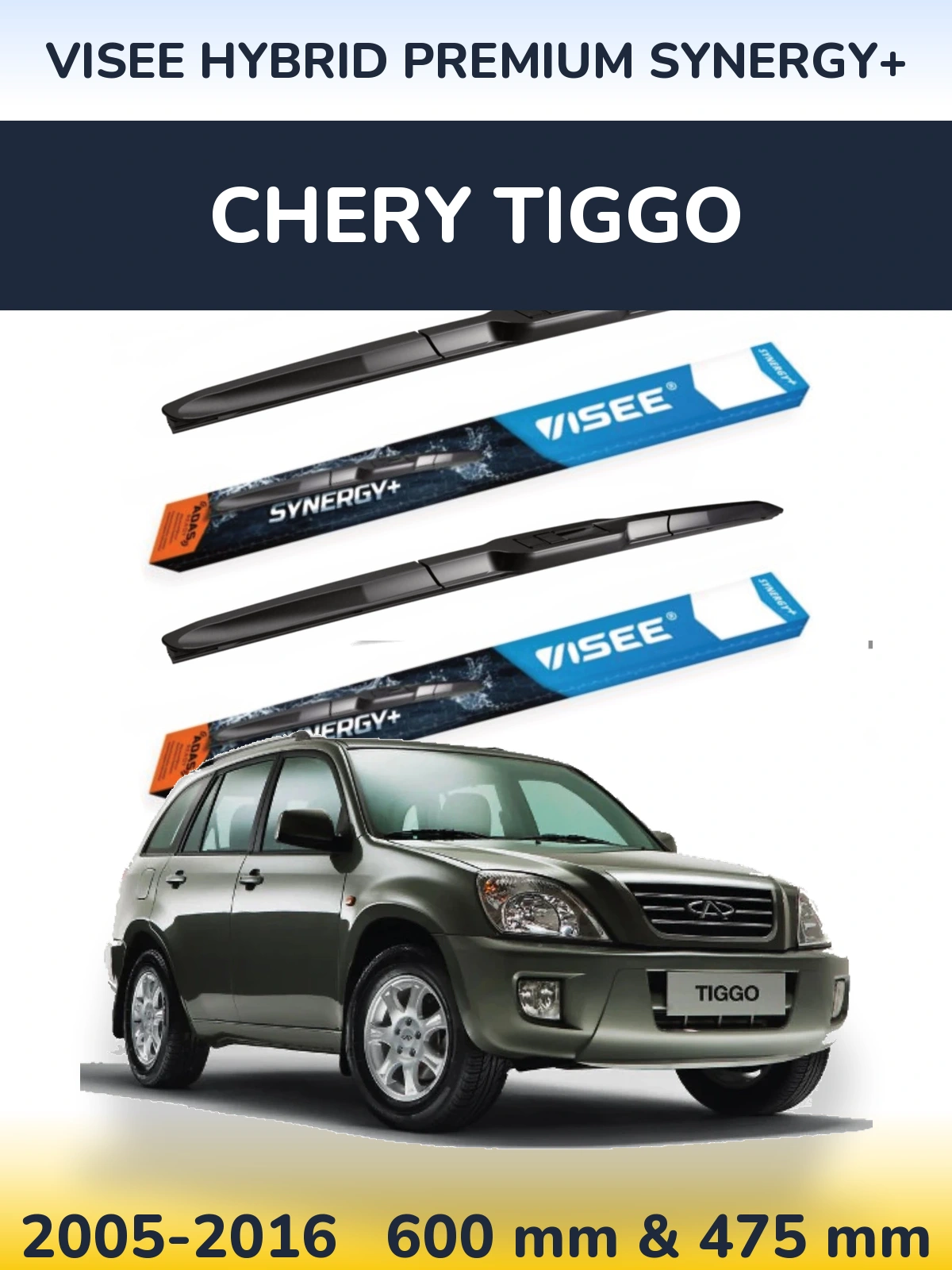 Front wiper blade set VISEE HYBRID PREMIUM SYNERGY+ 600 & 475 mm for Chery Tiggo 2005-2016