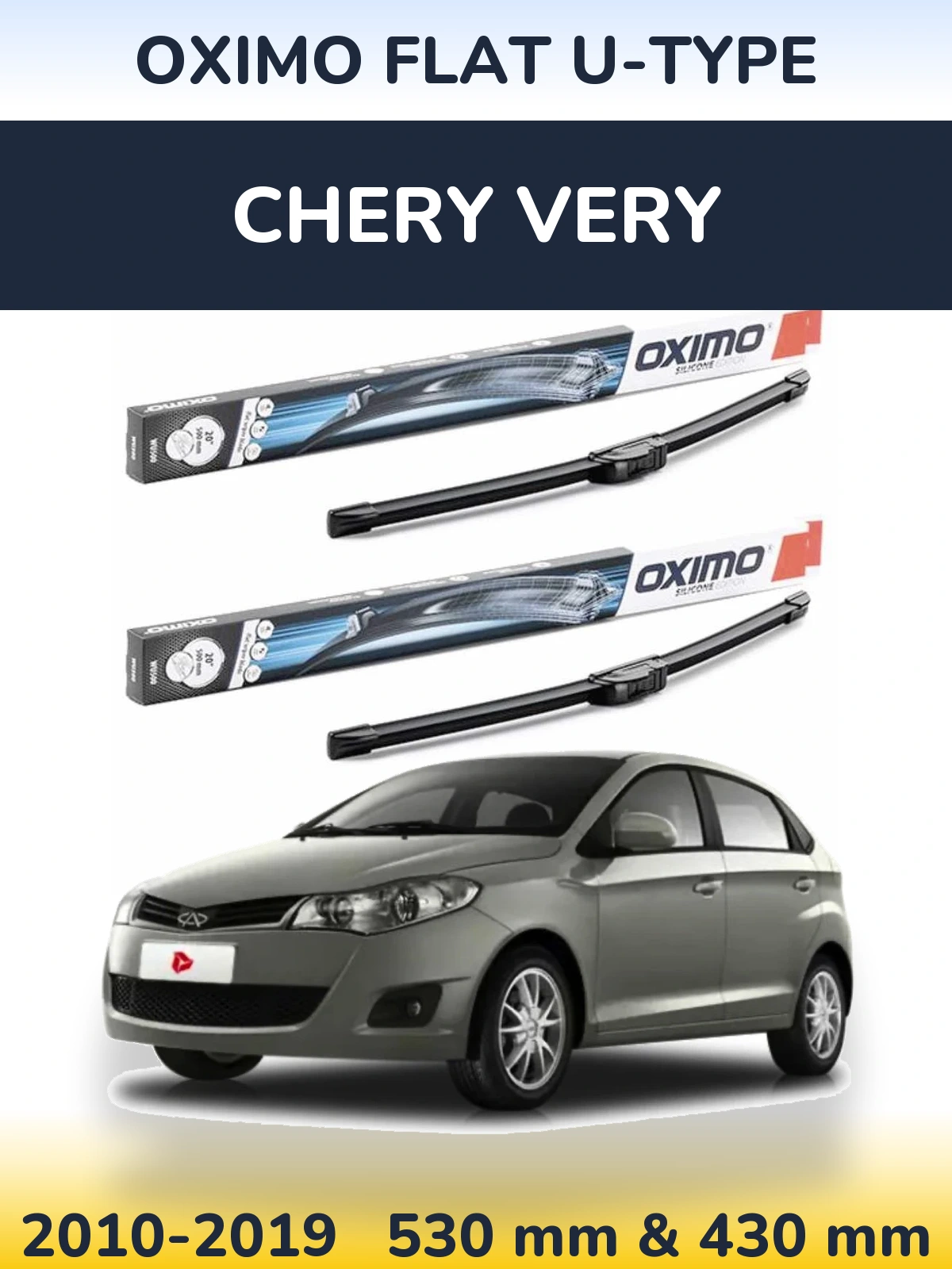 Front wiper blade set Oximo Flat U-type 530 & 430 mm for Chery Very 2010-2019