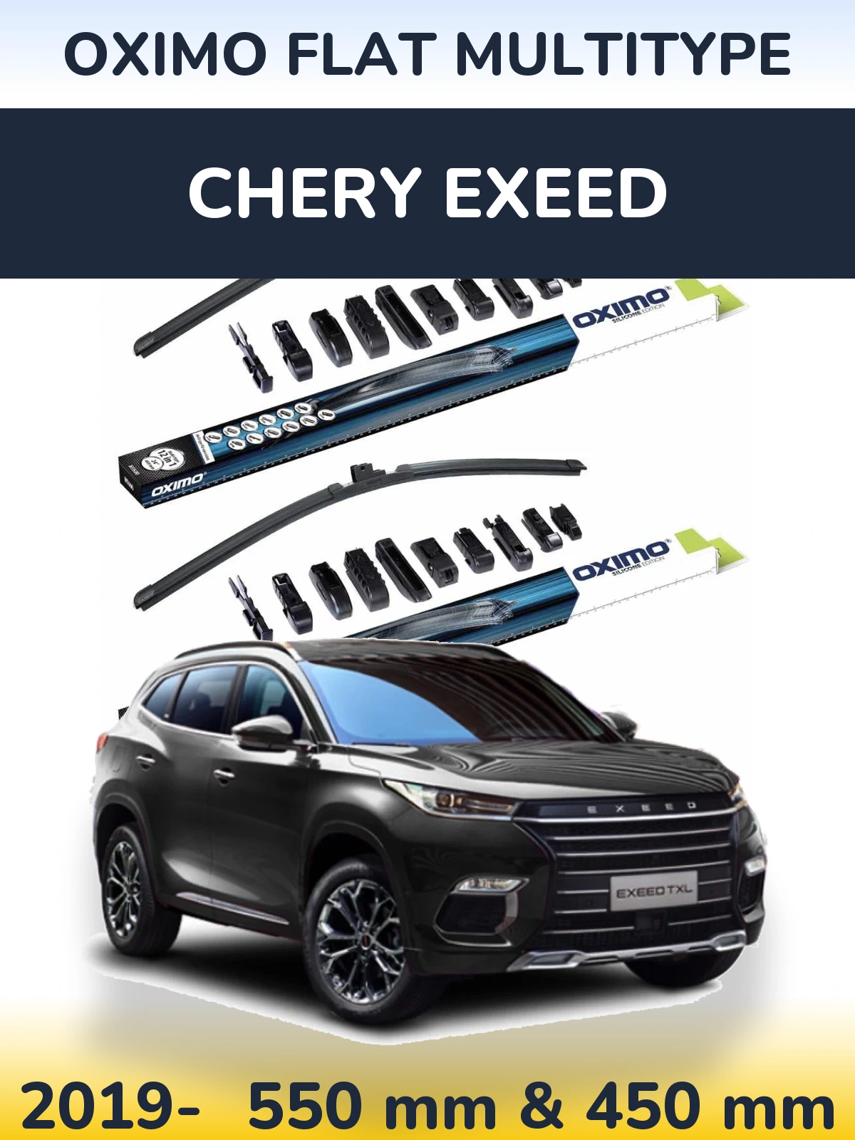 Front wiper blade set Oximo Flat MultiTypee 550 & 450 mm for Chery Exeed 2019-2026