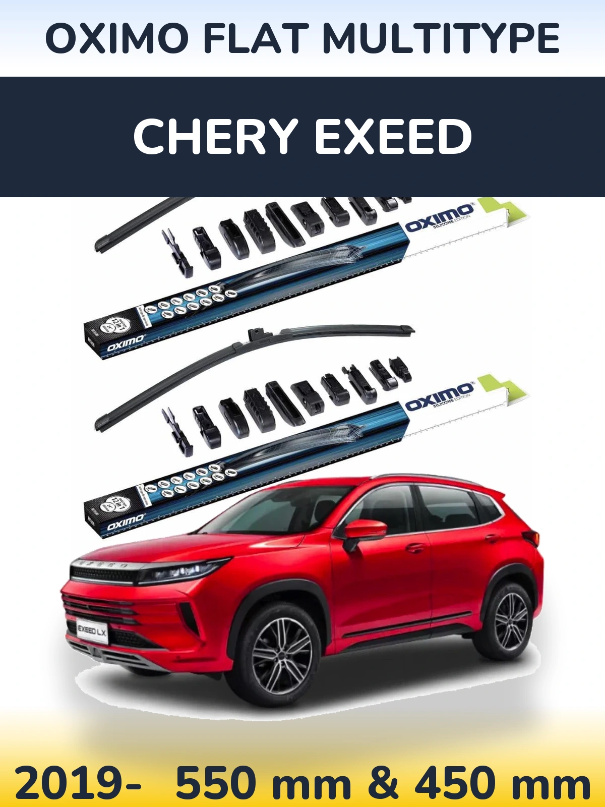 Front wiper blade set Oximo Flat MultiTypee 550 & 450 mm for Chery Exeed 2019-2026