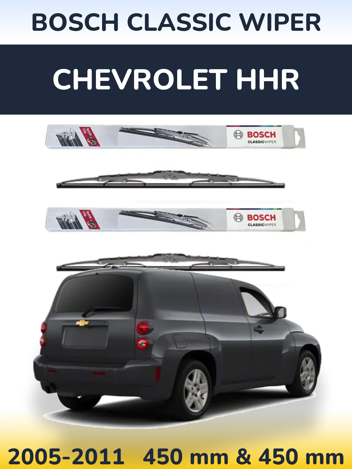 Front wiper blade set BOSCH Classic Wiper 450 & 450 mm for Chevrolet HHR 2005-2011