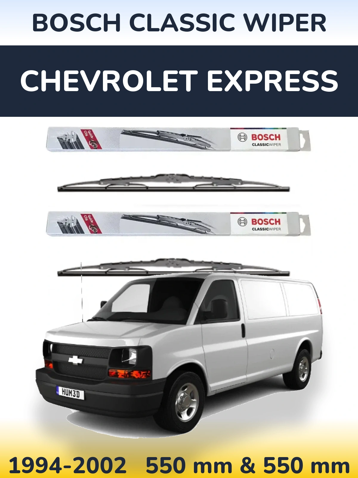 Front wiper blade set BOSCH Classic Wiper 550 & 550 mm for Chevrolet Express 1994-2002