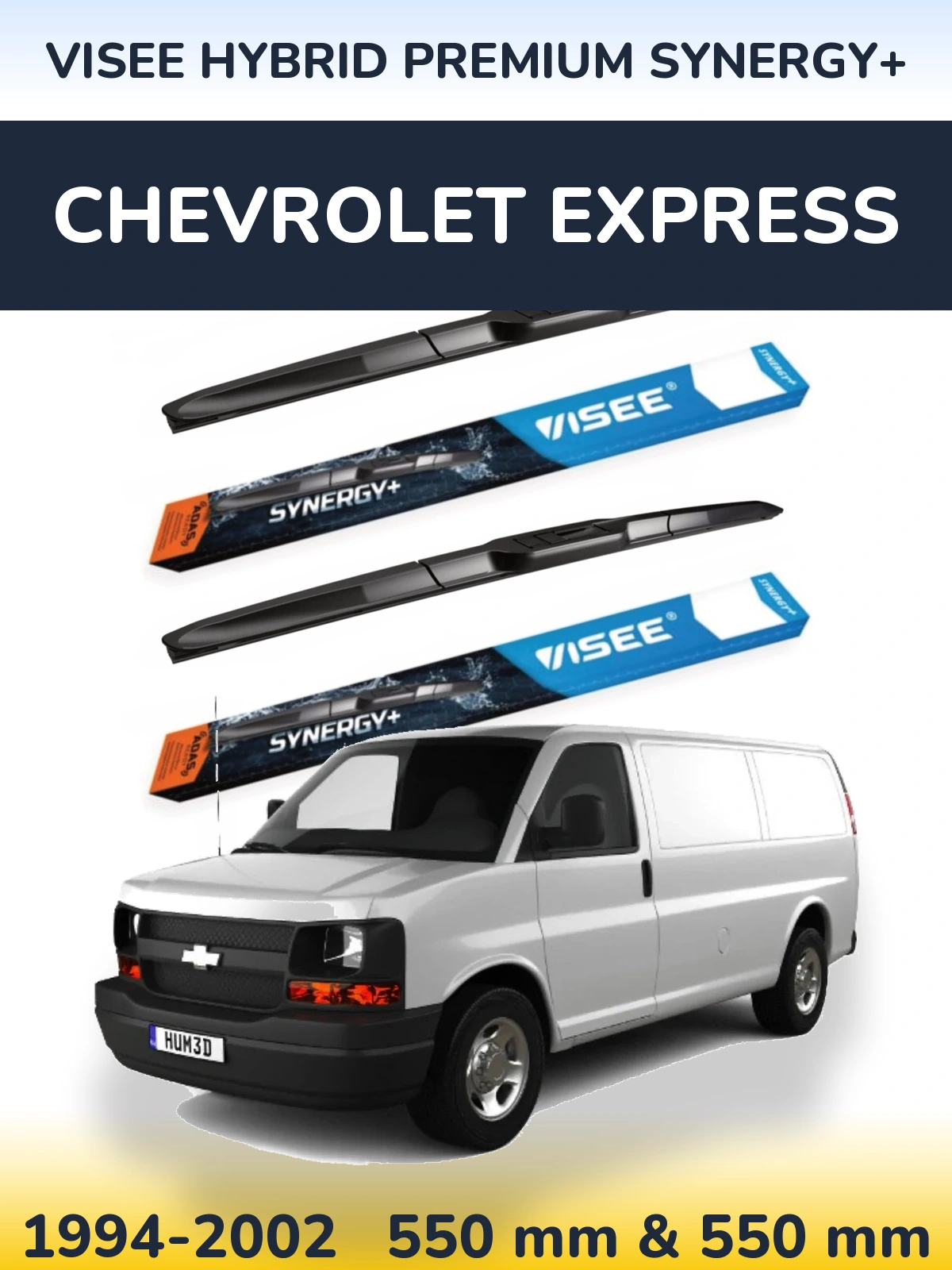 Front wiper blade set VISEE HYBRID PREMIUM SYNERGY+ 550 & 550 mm for Chevrolet Express 1994-2002