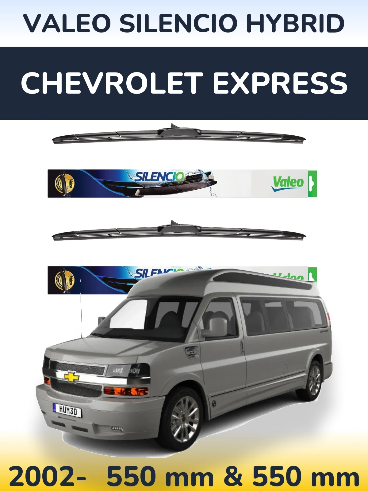 Front wiper blade set Valeo Silencio Hybrid 550 & 550 mm for Chevrolet Express 2002-2026