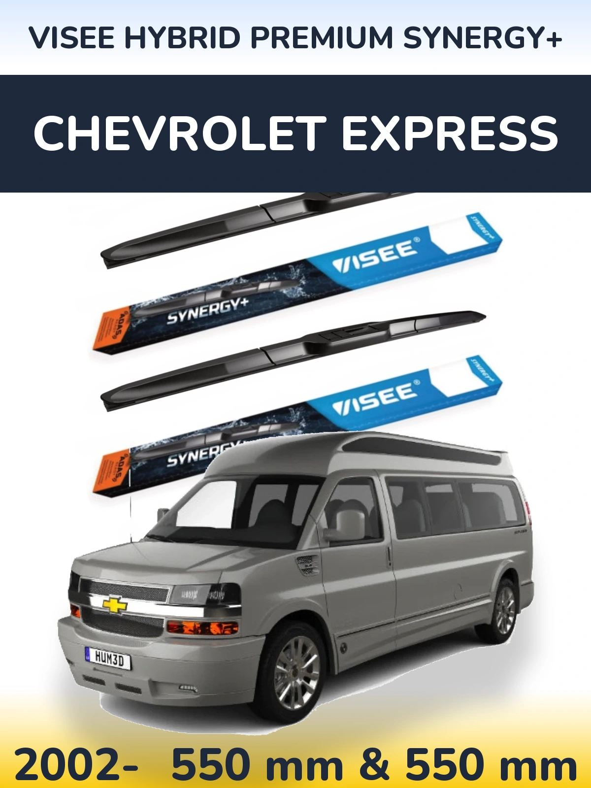 Front wiper blade set VISEE HYBRID PREMIUM SYNERGY+ 550 & 550 mm for Chevrolet Express 2002-2026