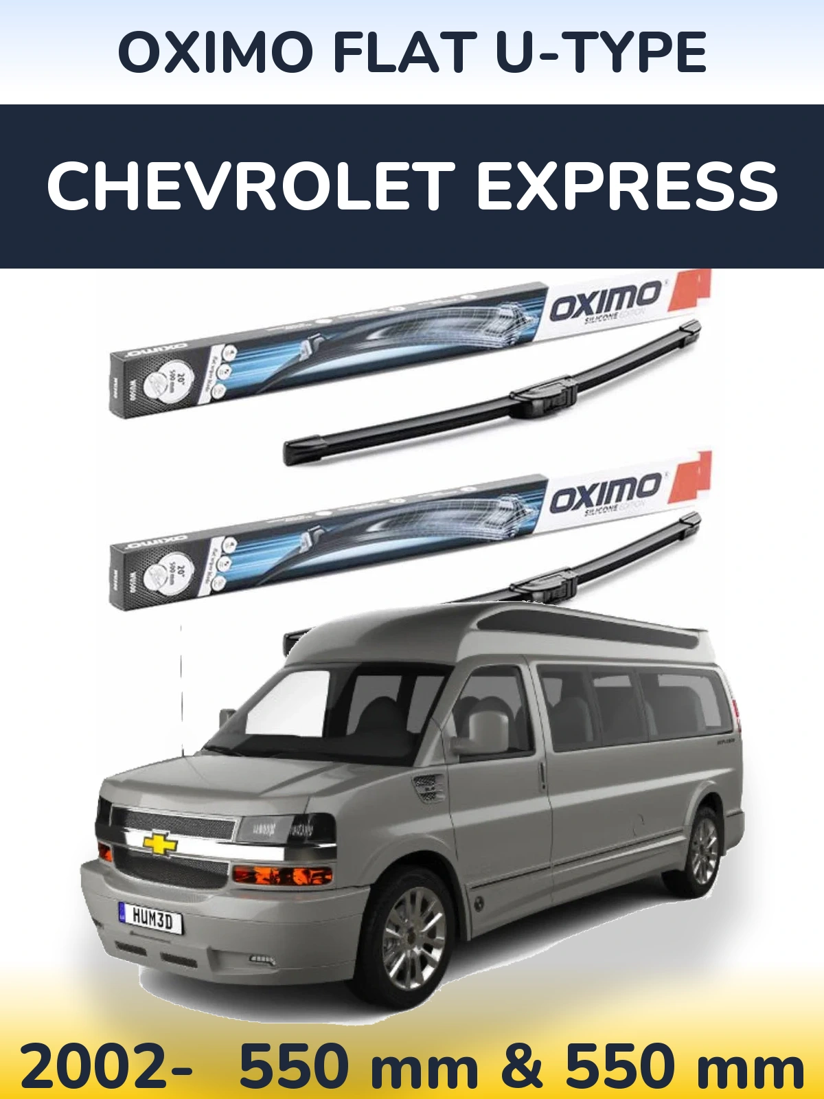 Комплект передних дворников Oximo Flat U-type 550 & 550 мм для Chevrolet Express 2002-2026