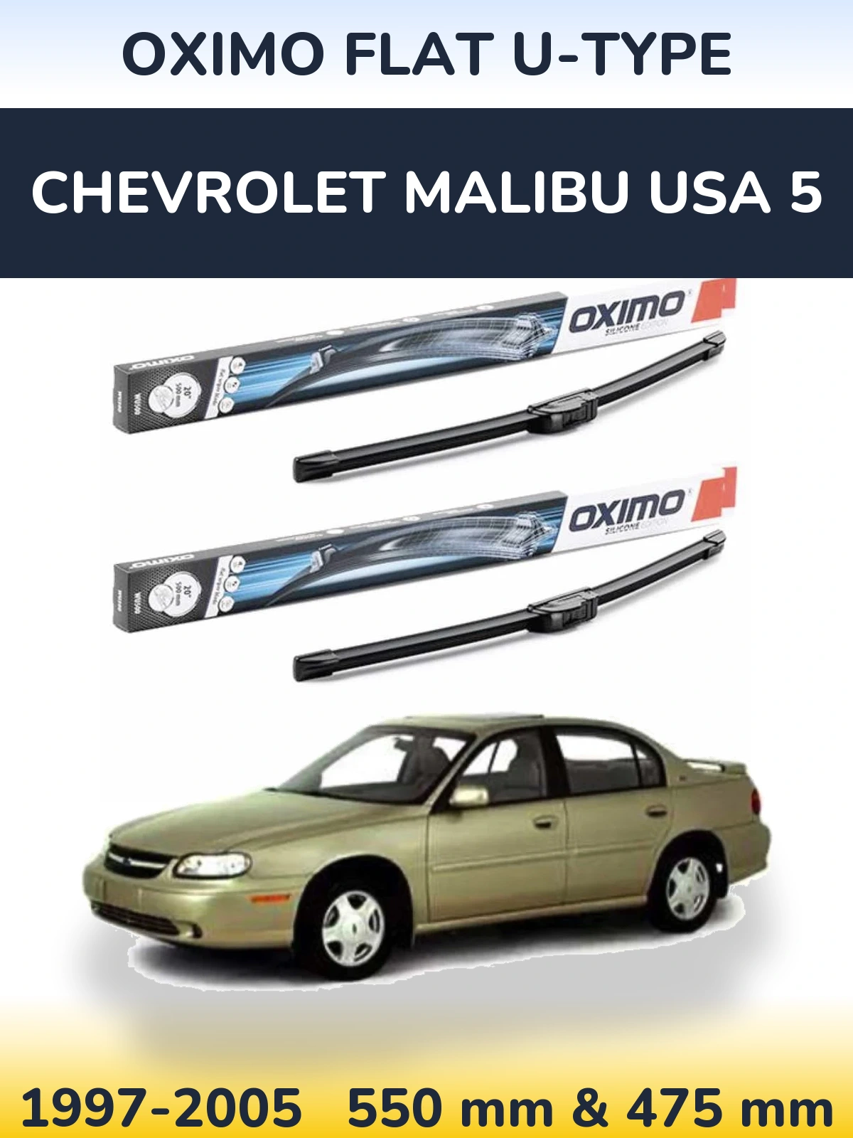 Front wiper blade set Oximo Flat U-type 550 & 475 mm for Chevrolet Malibu USA 5 1997-2005