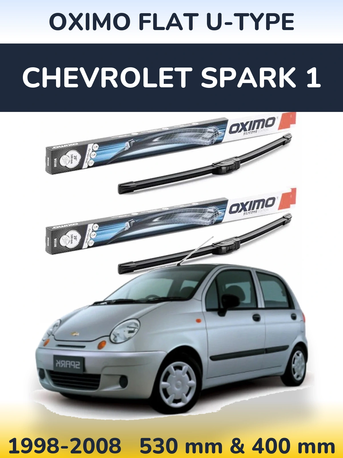 Комплект передних дворников Oximo Flat U-type 530 & 400 мм для Chevrolet Spark 1 1998-2008