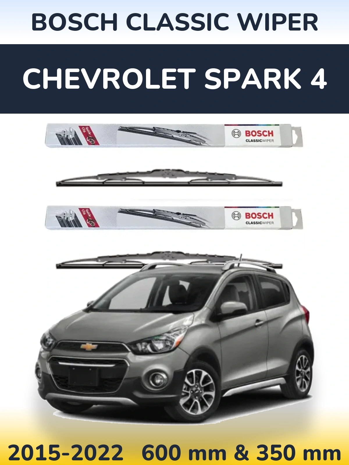 Front wiper blade set BOSCH Classic Wiper 600 & 340 mm for Chevrolet Spark 4 2015-2022