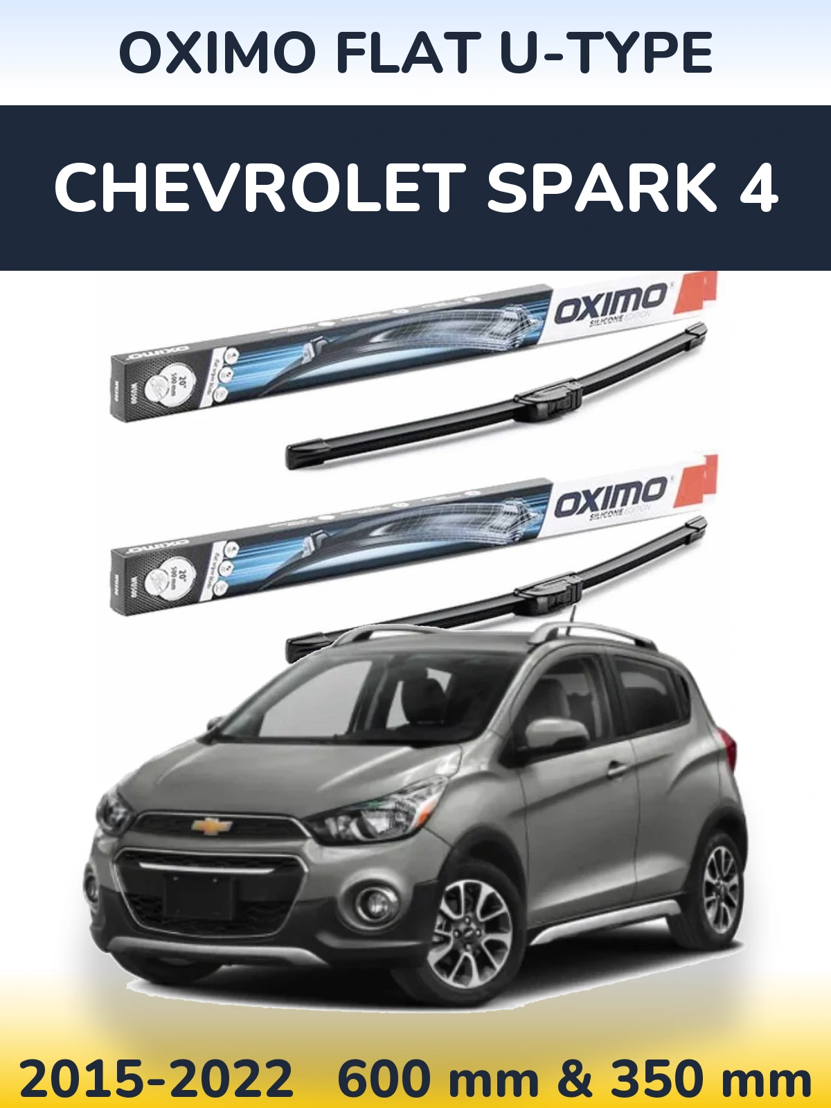 Комплект передних дворников Oximo Flat U-type 600 & 350 мм для Chevrolet Spark 4 2015-2022