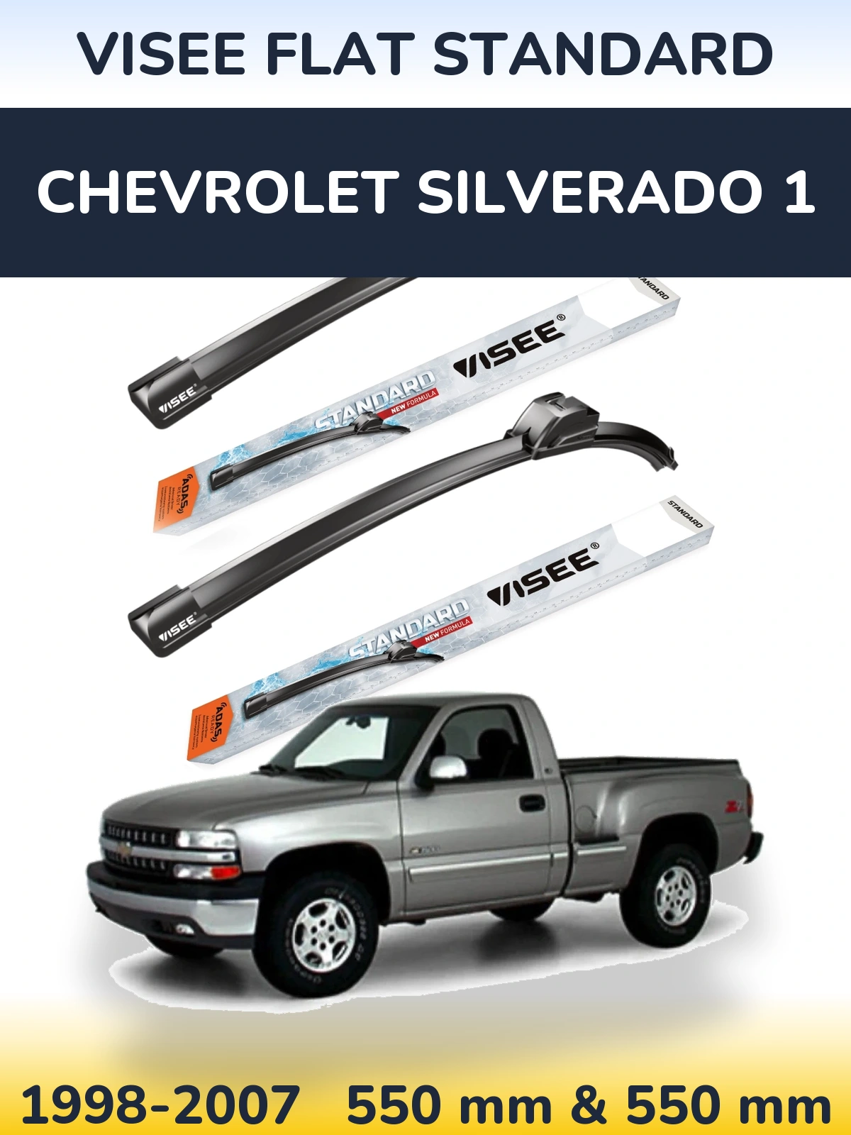 Front wiper blade set VISEE FLAT STANDARD 550 & 550 mm for Chevrolet Silverado 1 1998-2007