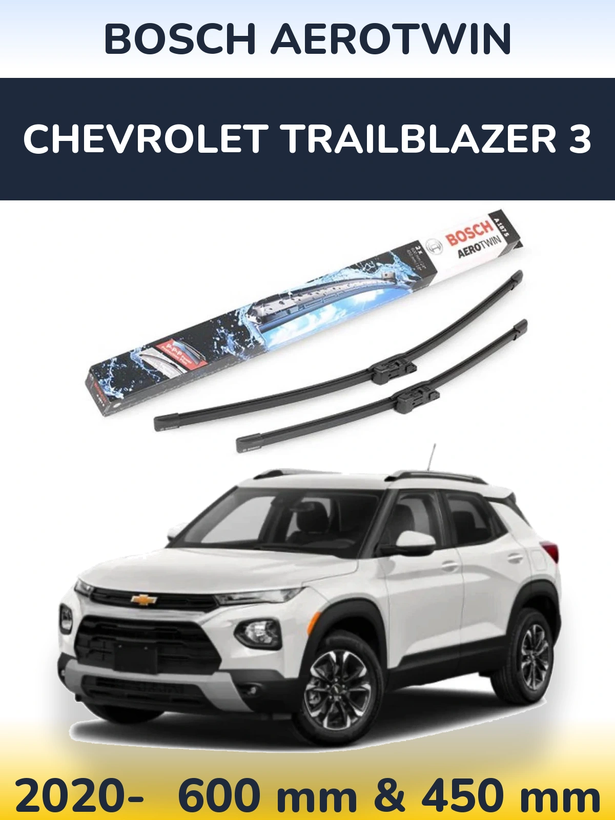 Front wiper blade set BOSCH AeroTwin 600 & 450 mm for Chevrolet TrailBlazer 3 2020-2026