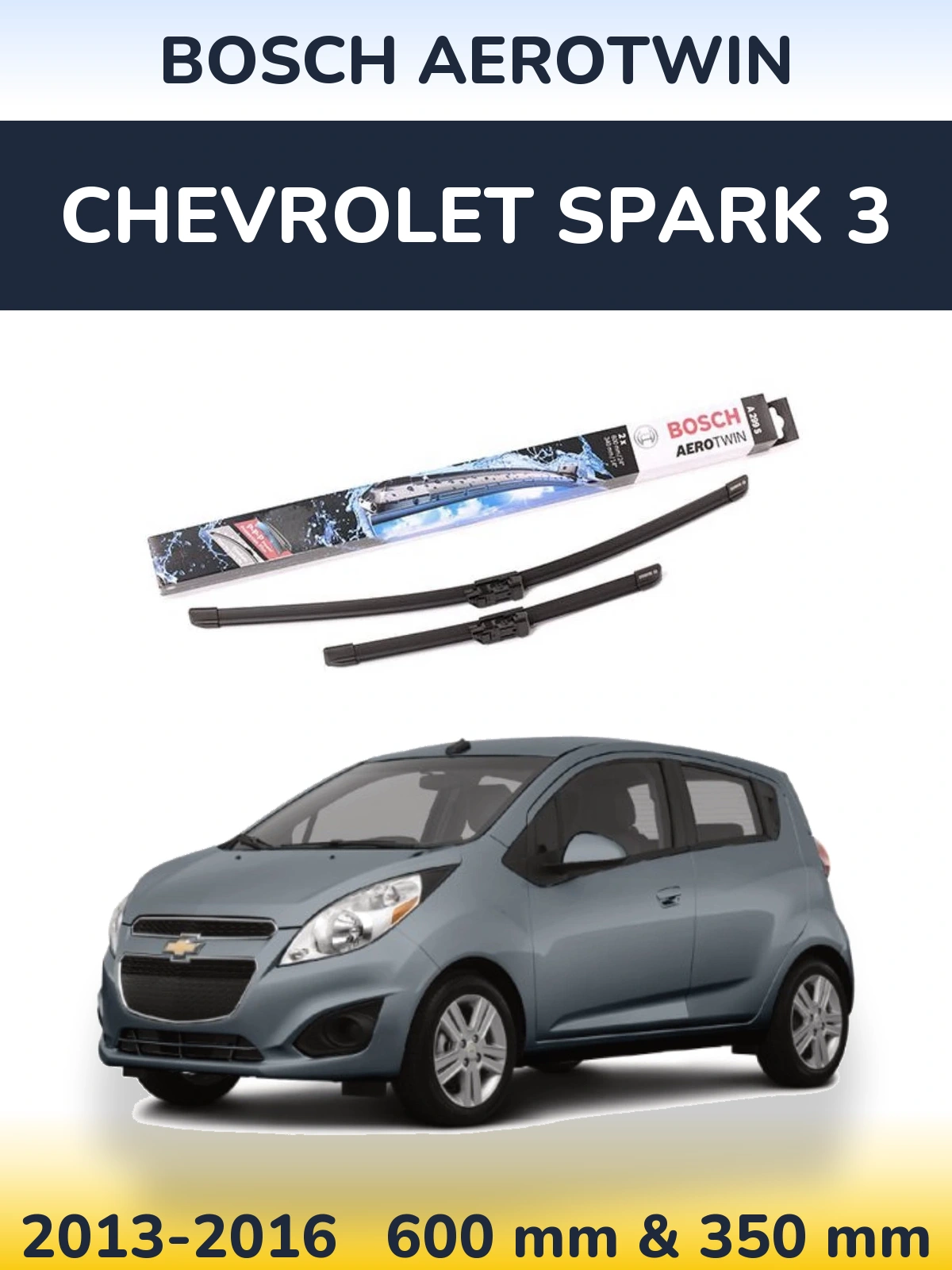 Комплект передних дворников BOSCH AeroTwin 600 & 350 мм для Chevrolet Spark 3 2013-2016